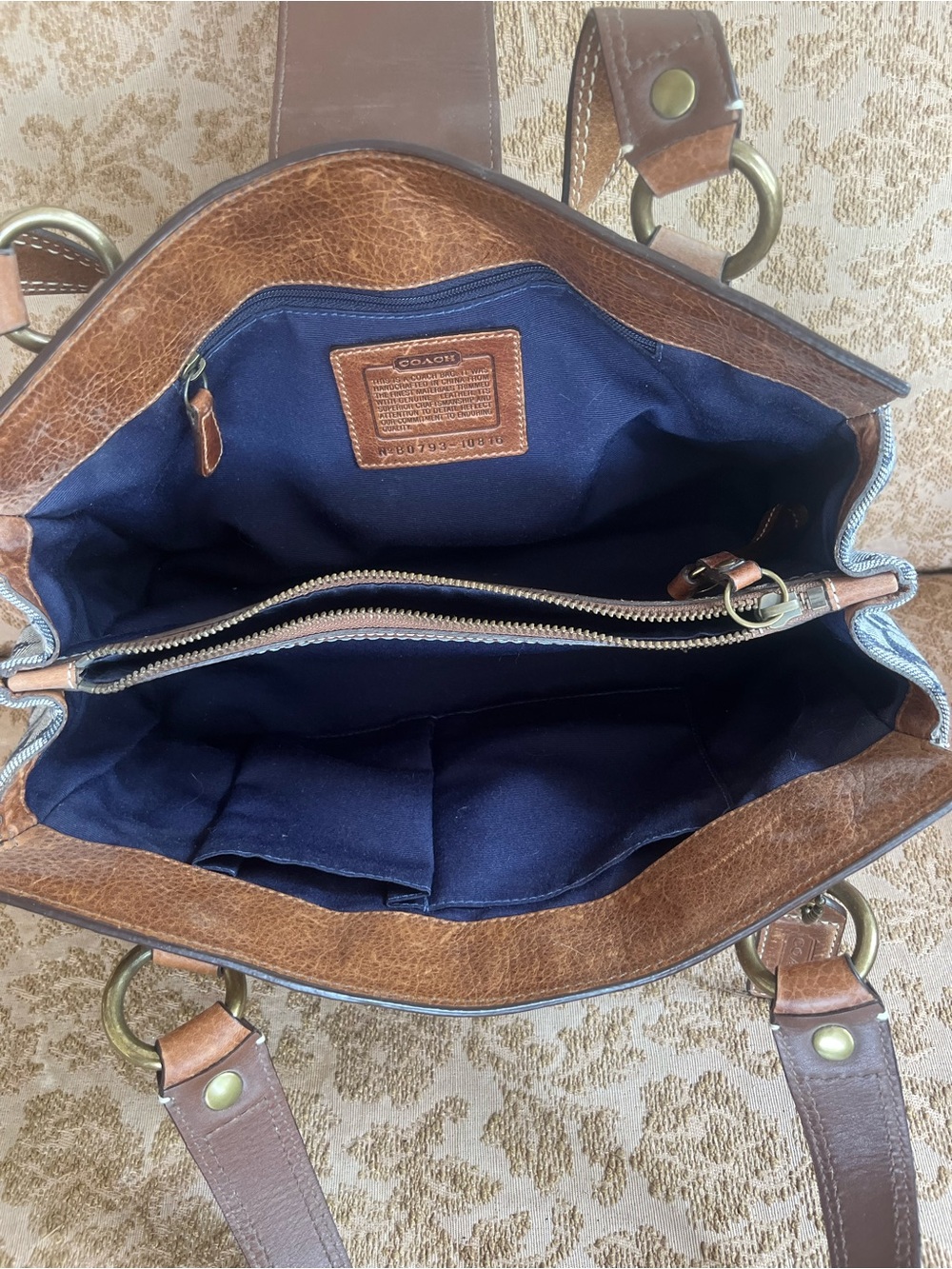 COACH 10816 Denim & Suede Patchwork Satchel bag Tan Leather Y2K - Picture 3 of 11